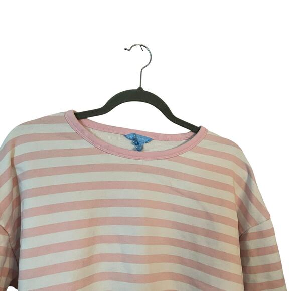 Draper James 100% Cotton Sweatshirt Pink White Stripes Oversized Comfy Leisure - Picture 2 of 9